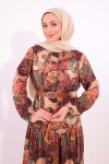 Desenli Kemerli Elbise Bordo 4830 Desenli Kemerli Elbise Bordo 4830