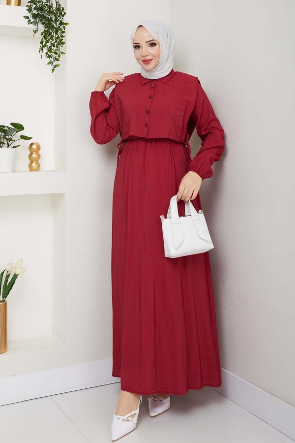 Yelekli Elbise Bordo 4735 Yelekli Elbise Bordo 4735
