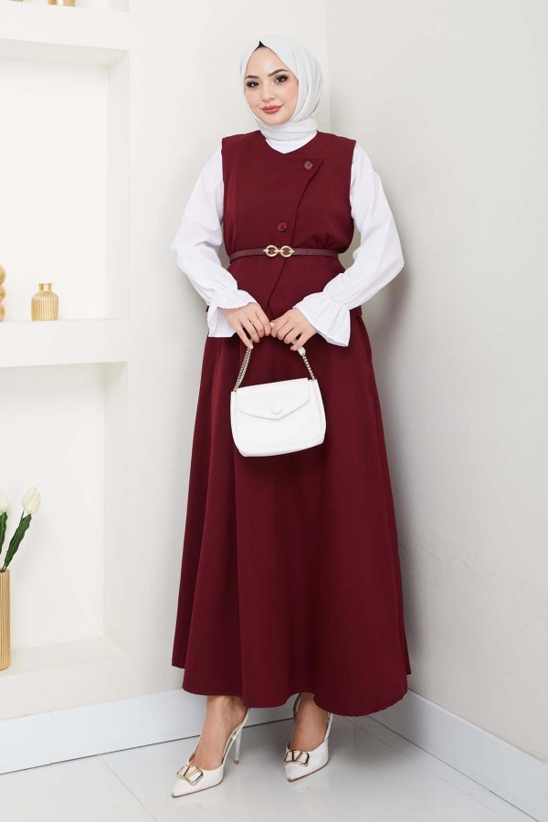 Yelekli Etek Takım Bordo 5704