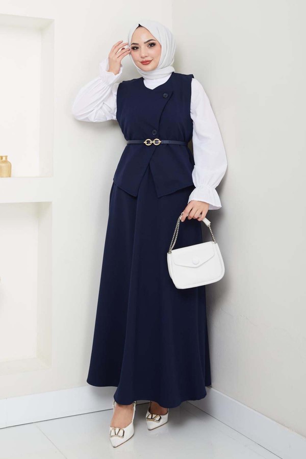 Yelekli Etek Takım Lacivert 5704