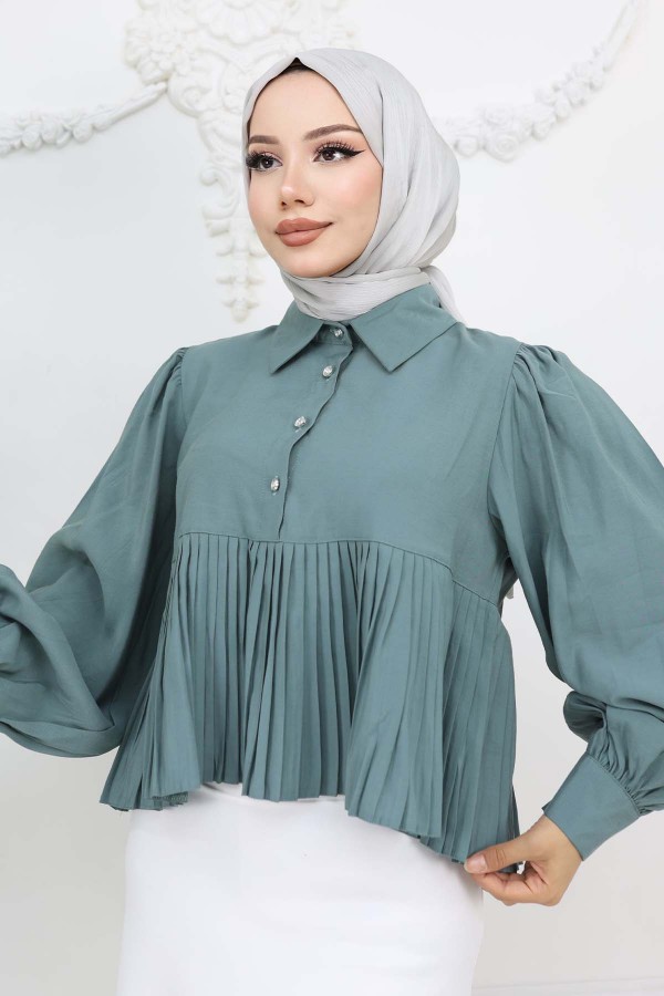 Pileli Kısa Gömlek Çağla 2248