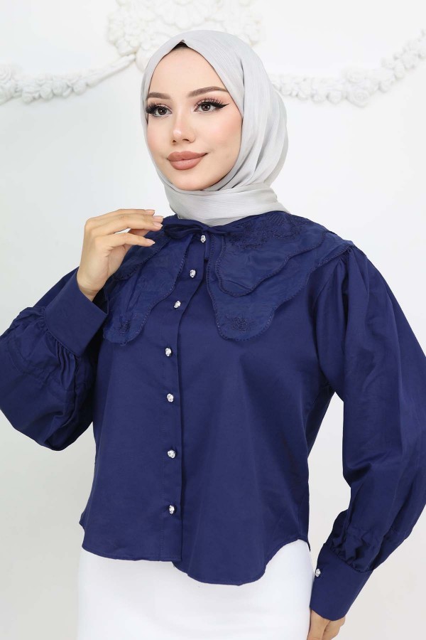 Bebe Yaka Kısa Gömlek Lacivert 2254