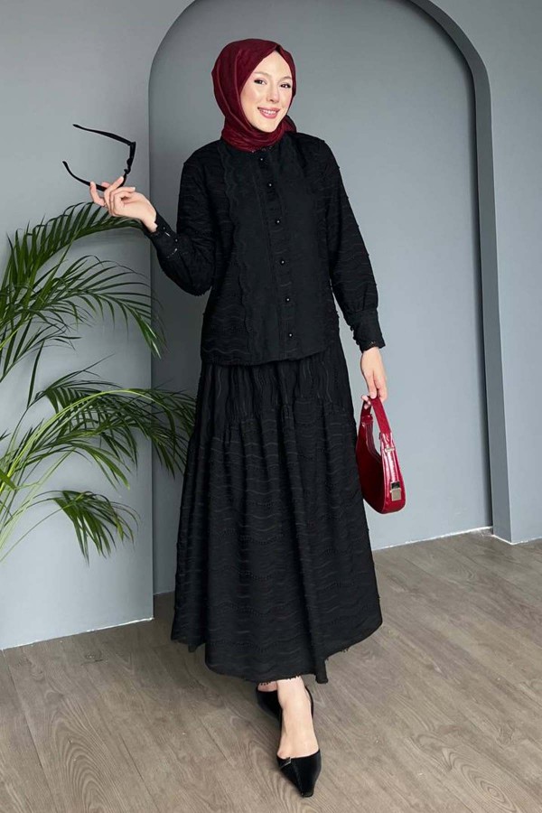 Güpür Detaylı Brode Takım Siyah 3001