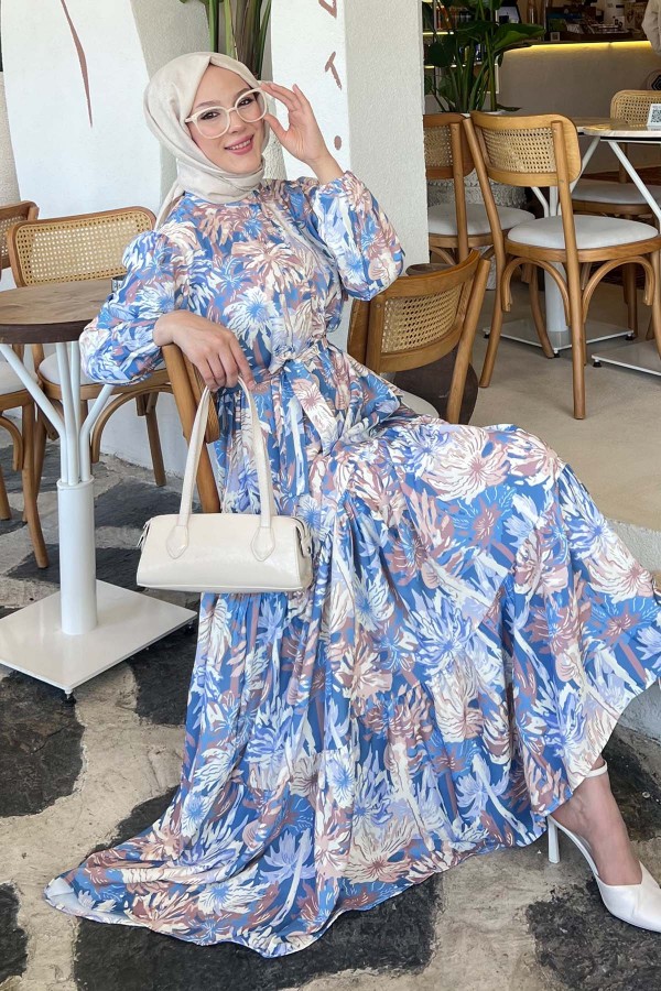 Desenli Tesettür Elbise İndigo 500 Desenli Tesettür Elbise İndigo 500