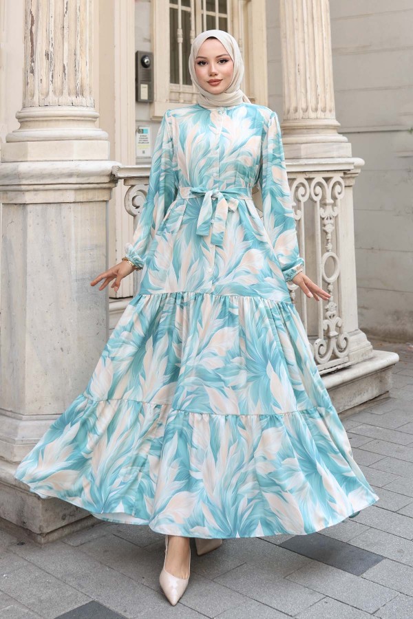 Desenli Tesettür Elbise Çağla 528 Desenli Tesettür Elbise Çağla 528