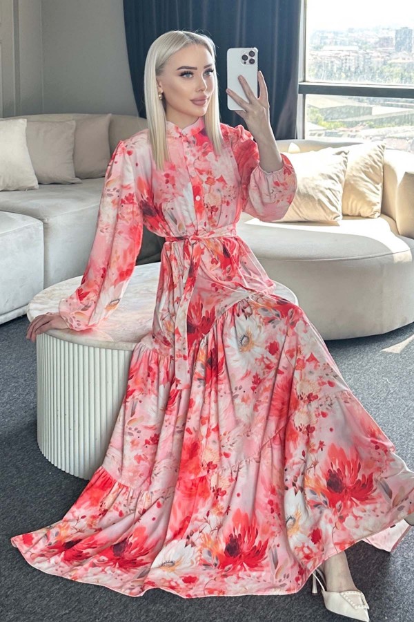 Desenli Tesettür Elbise Somon 526-1