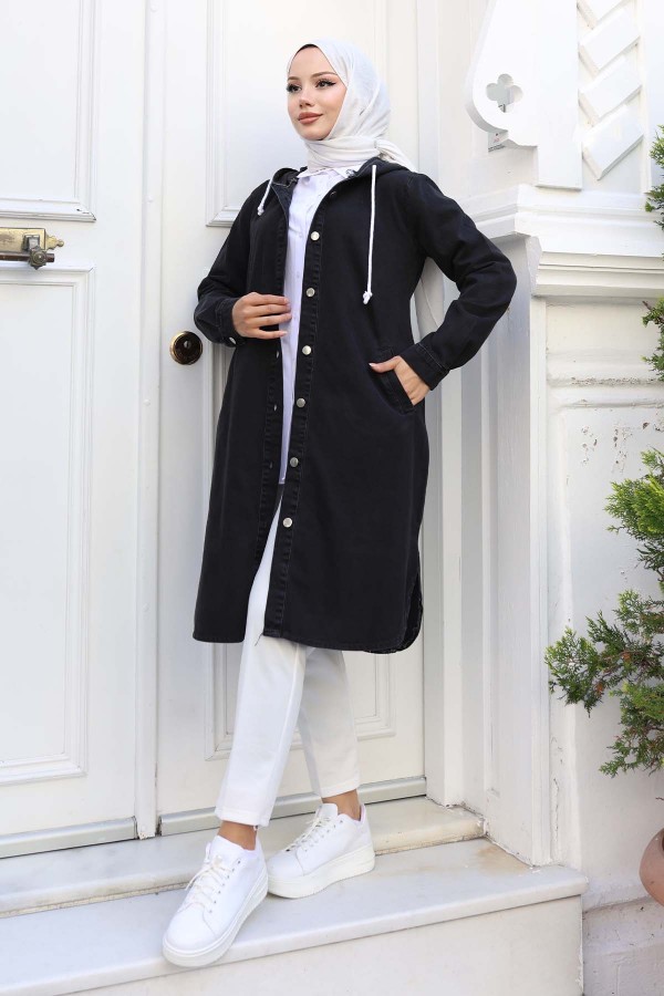 Düğmeli Kot Kap Siyah 1308 Düğmeli Kot Kap Siyah 1308