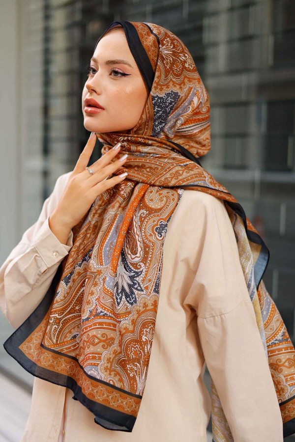 Etnik Desenli Pamuk Şal Siyah-Kahve İpk100