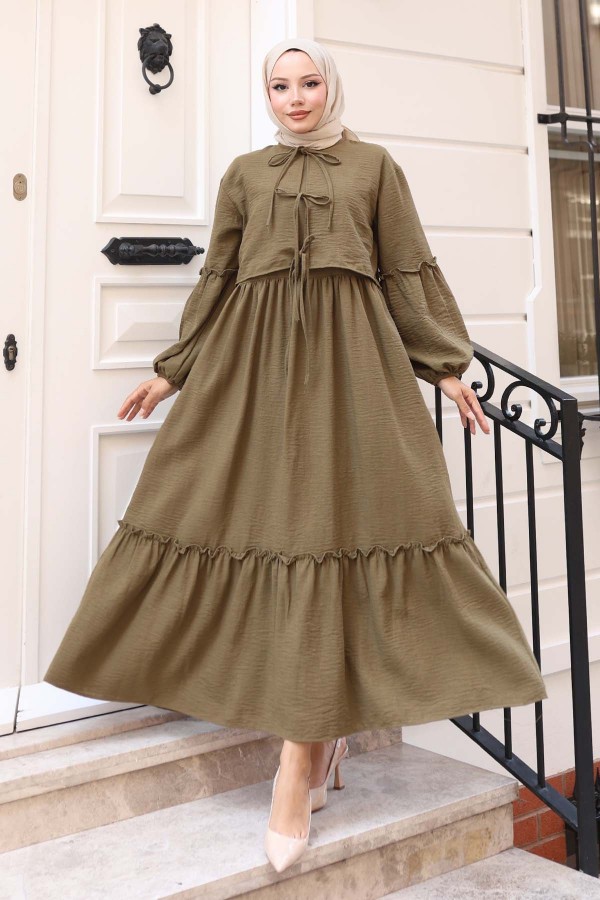 Fiyonk Detaylı Elbise Takım Haki 2271 Fiyonk Detaylı Elbise Takım Haki 2271