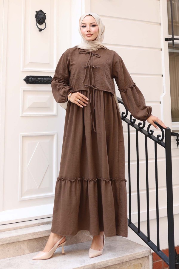 Fiyonk Detaylı Elbise Takım Kahverengi 2271 Fiyonk Detaylı Elbise Takım Kahverengi 2271