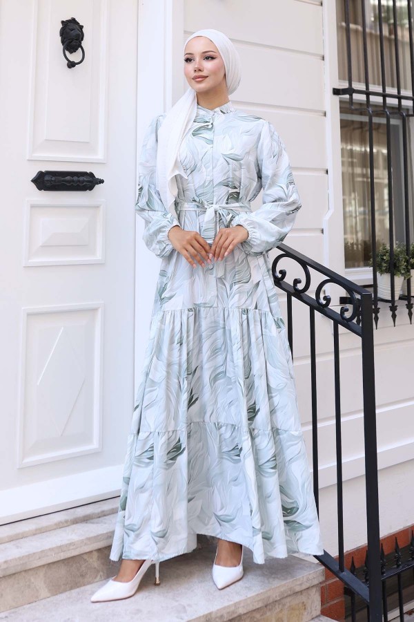 Desenli Tesettür Elbise Çağla 534 Desenli Tesettür Elbise Çağla 534