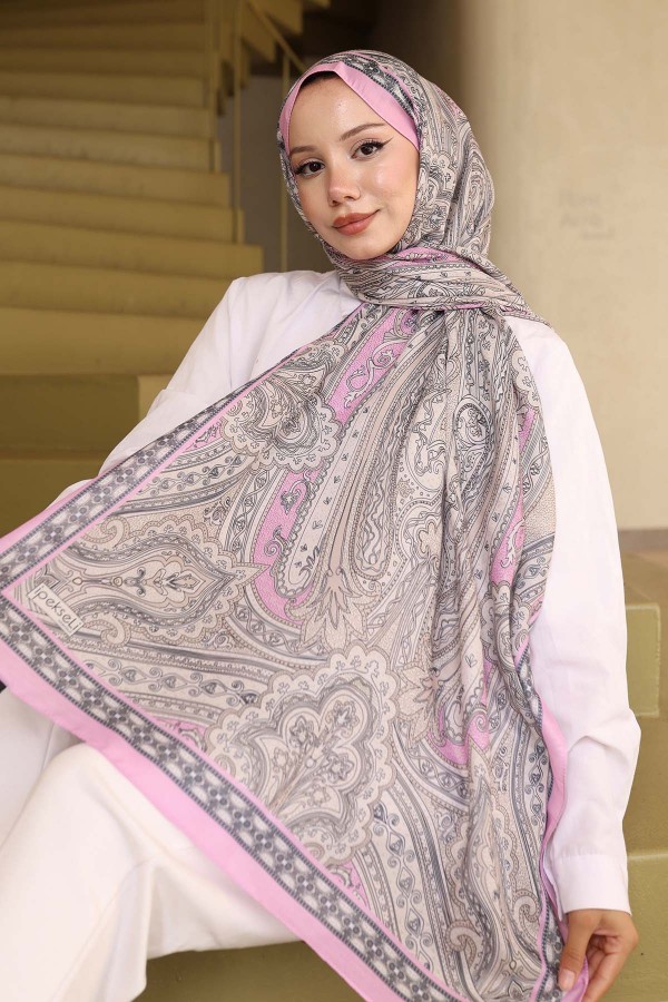 Etnik Desenli Pamuk Şal Lila İpk100 Etnik Desenli Pamuk Şal Lila İpk100