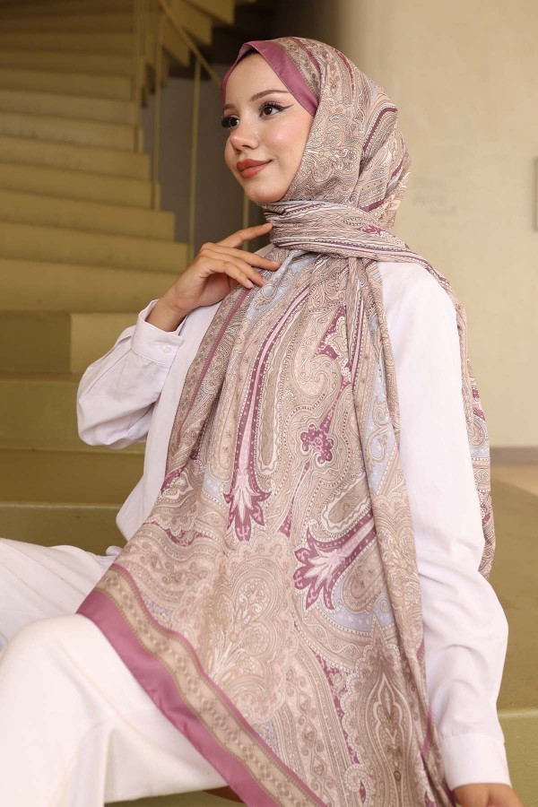 Etnik Desenli Pamuk Şal Mürdüm İpk100 Etnik Desenli Pamuk Şal Mürdüm İpk100