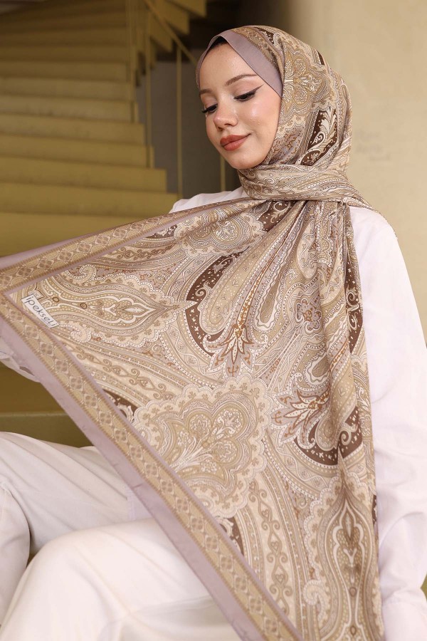 Etnik Desenli Pamuk Şal Taş-Bej İpk100