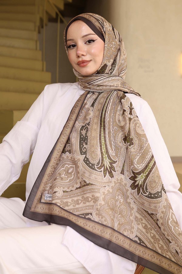 Etnik Desenli Pamuk Şal Siyah-Yeşil İpk100 