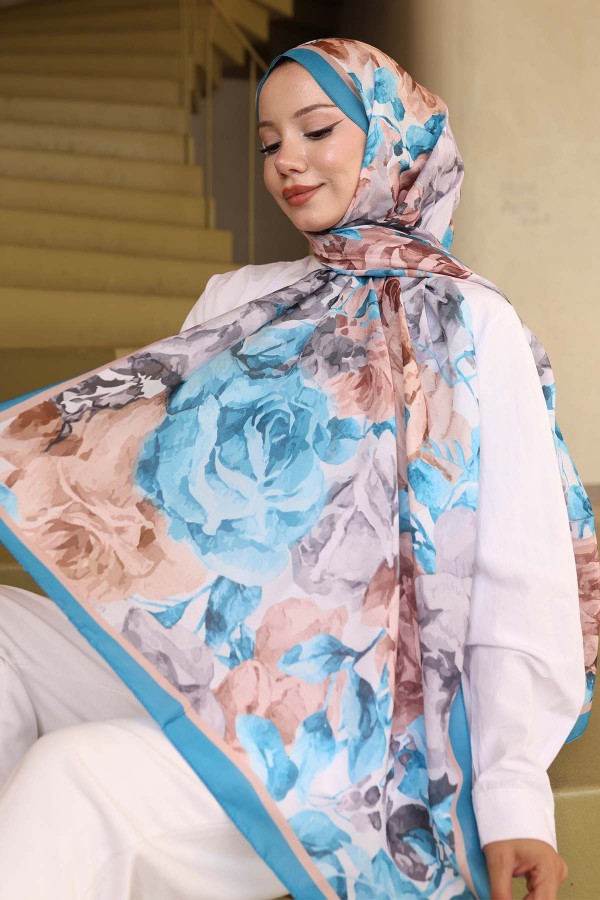 Desenli Şal Turkuaz İpk111 