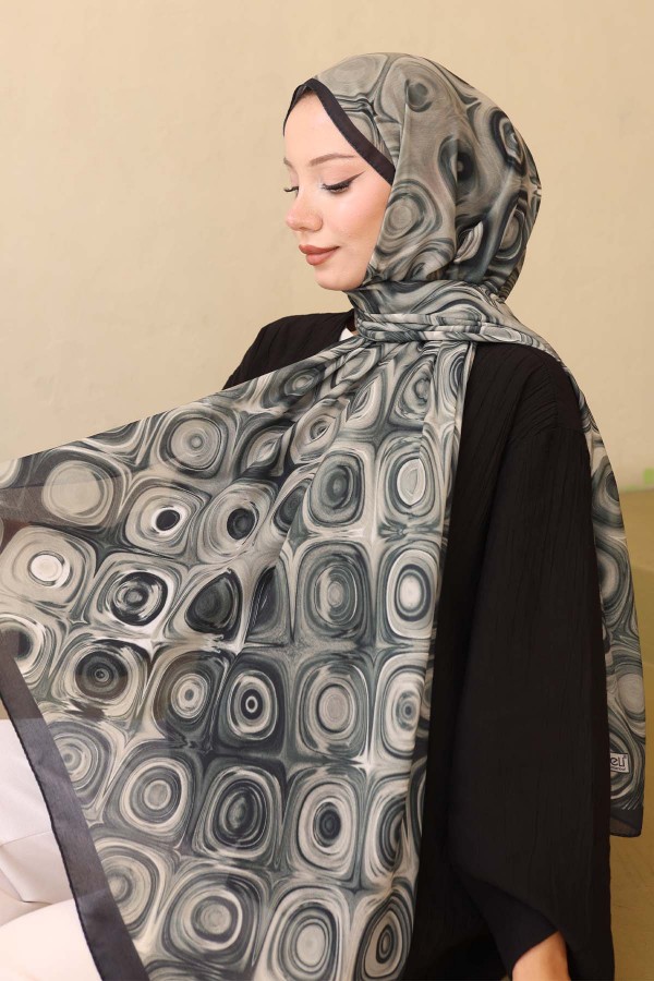 Desenli Şal Siyah-Haki İpk112 