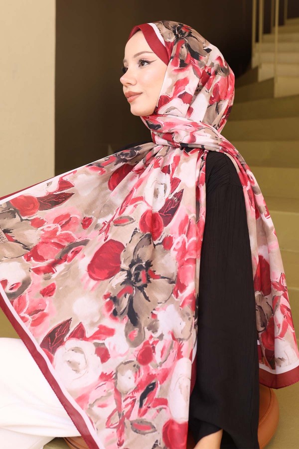 Desenli Şal Bordo İpk113 