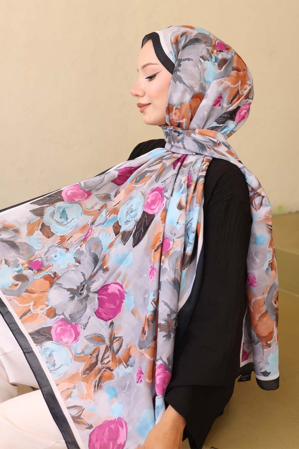 Desenli Şal Siyah-Mor İpk113 