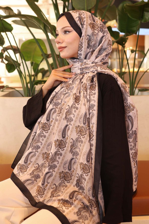 Etnik Desenli Şal Bej İpk115 