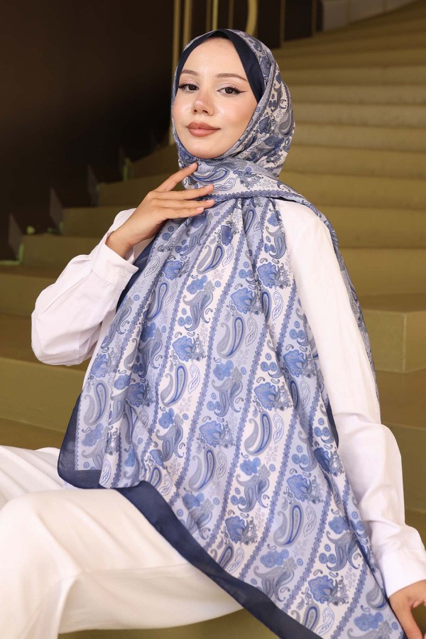 Etnik Desenli Şal Lacivert İpk115 