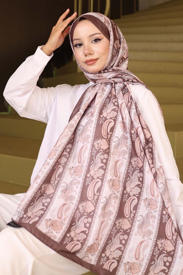 Etnik Desenli Şal Sütlü Kahve İpk115 