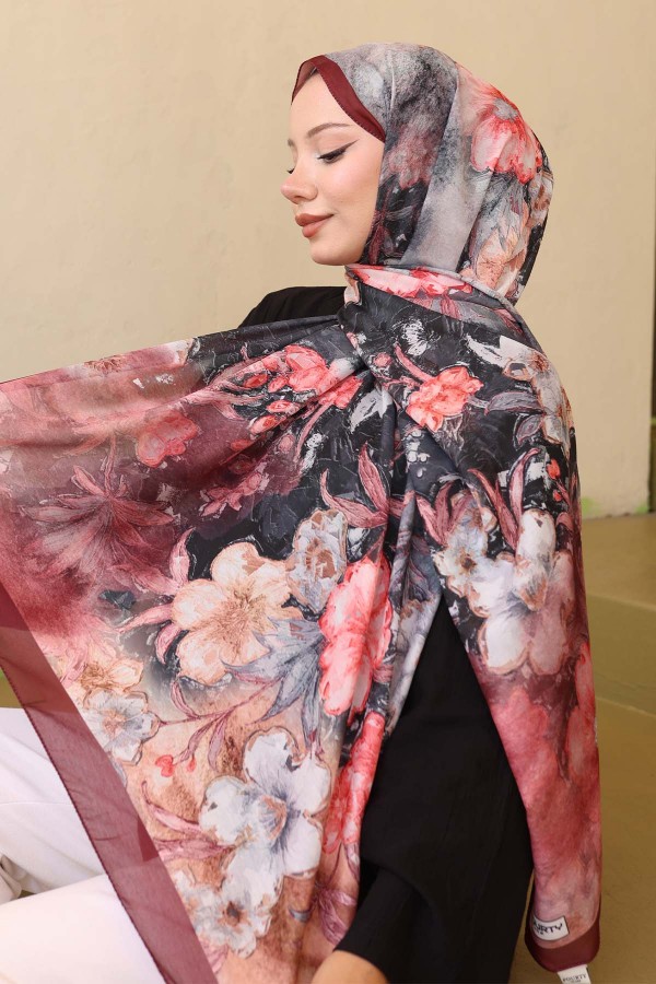 Desenli Şal Bordo Frt105