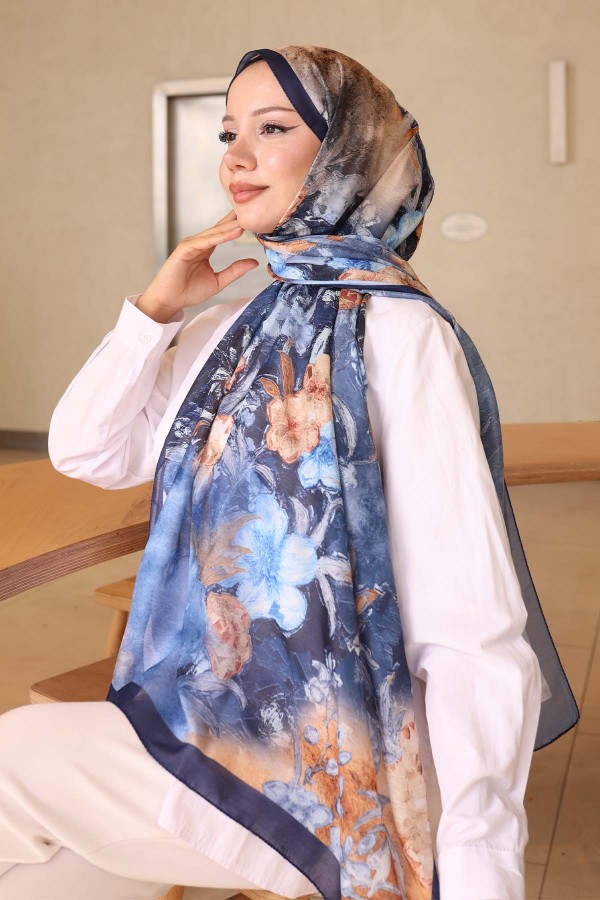 Desenli Şal Lacivert Frt105