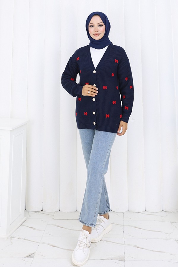 Fiyonk Detaylı Triko Hırka N490 Lacivert Fiyonk Detaylı Triko Hırka N490 Lacivert