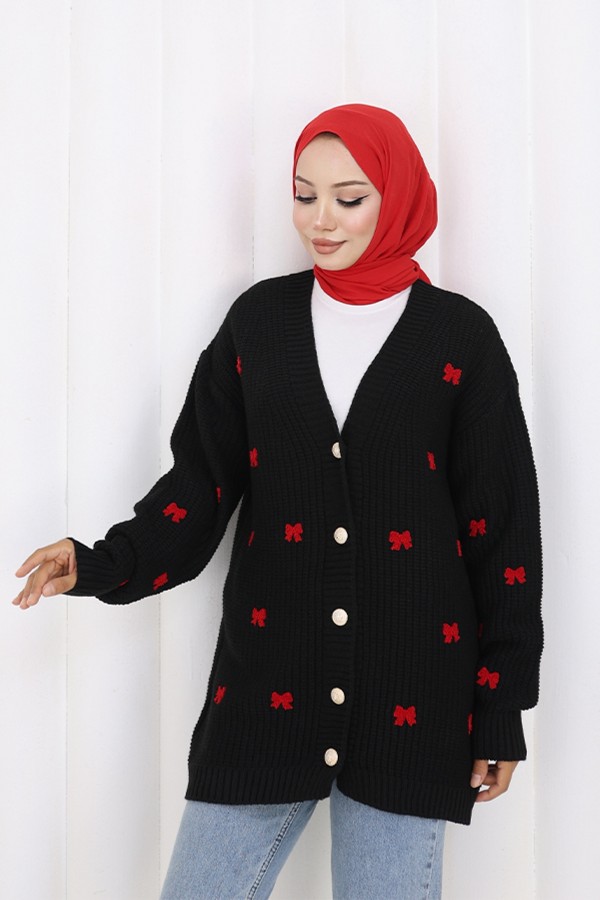 Fiyonk Detaylı Triko Hırka N490 Siyah Fiyonk Detaylı Triko Hırka N490 Siyah