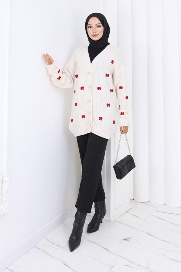 Fiyonk Detaylı Triko Hırka N490 Taş Rengi Fiyonk Detaylı Triko Hırka N490 Taş Rengi