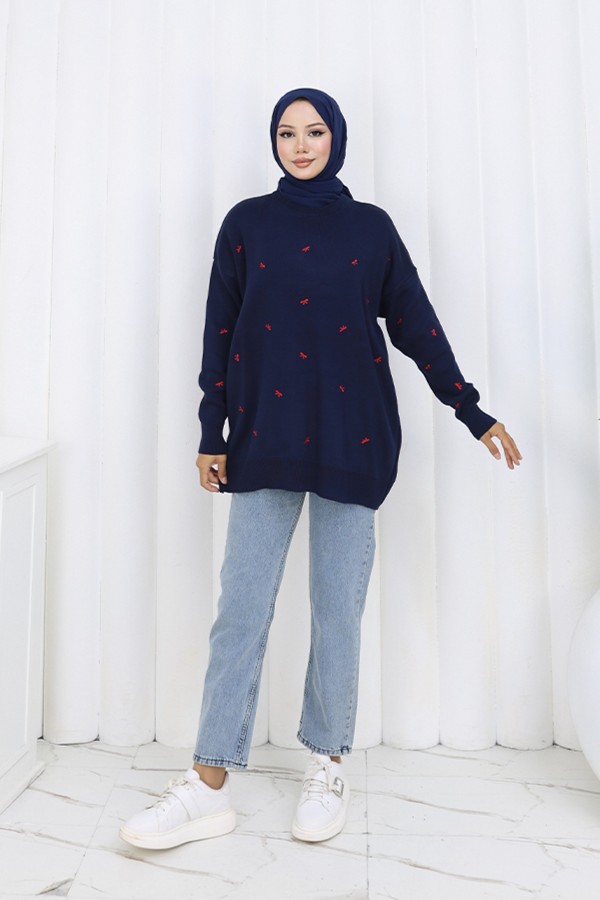 Fiyonk Desenli Triko Kazak N3251 Lacivert Fiyonk Desenli Triko Kazak N3251 Lacivert