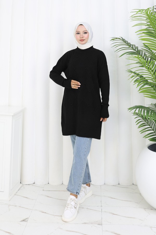 Desenli Triko Tunik S3027 Siyah