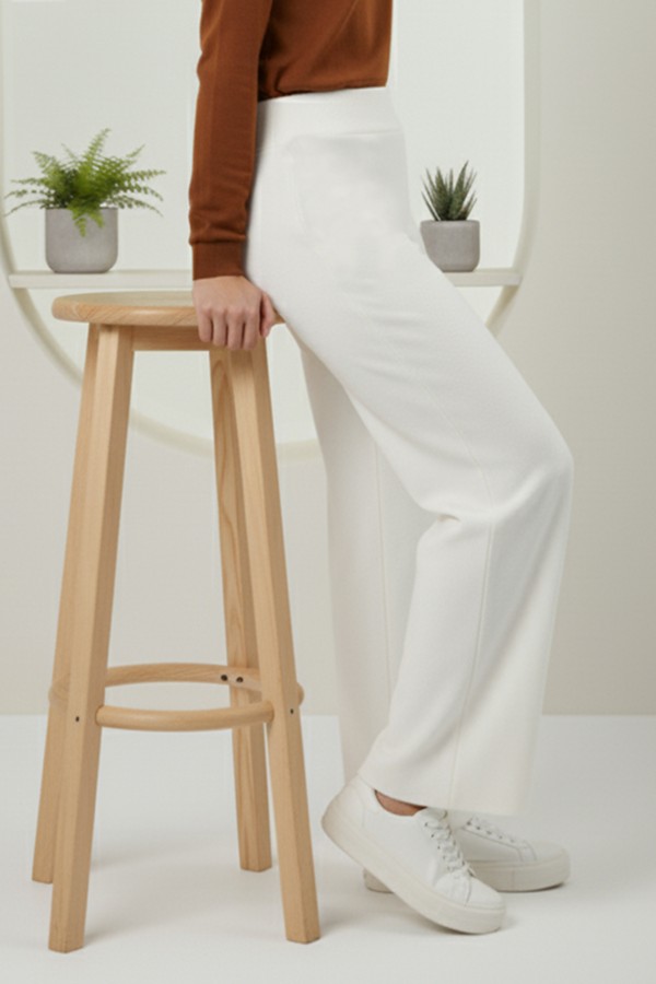 11009 Beli Lastikli İpli Triko Pantalon Taş Rengi 11009 Beli Lastikli İpli Triko Pantalon Taş Rengi