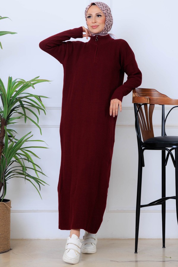 Fitilli Triko Elbise K3005 Bordo Fitilli Triko Elbise K3005 Bordo