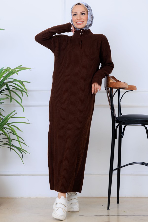 Fitilli Triko Elbise K3005 Kahverengi Fitilli Triko Elbise K3005 Kahverengi