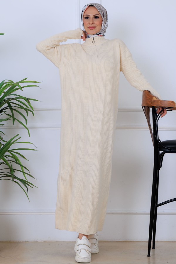 Fitilli Triko Elbise K3005 Krem Fitilli Triko Elbise K3005 Krem