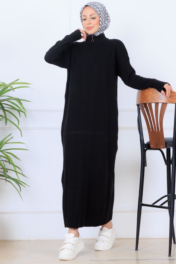 Fitilli Triko Elbise K3005 Siyah Fitilli Triko Elbise K3005 Siyah