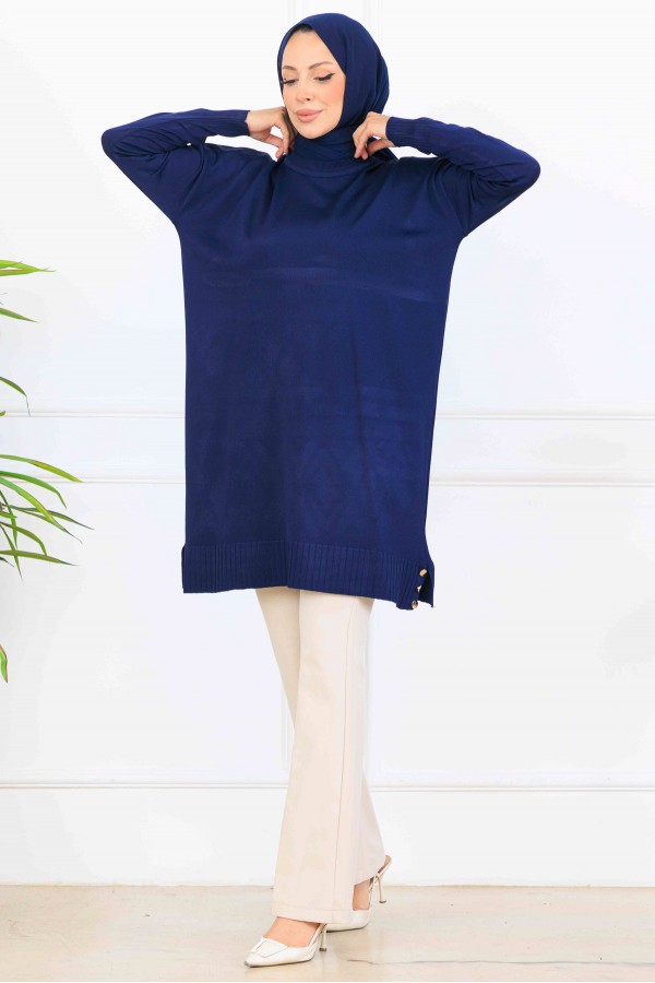 Kolu Desenli Merserize Tunik K5012 Lacivert