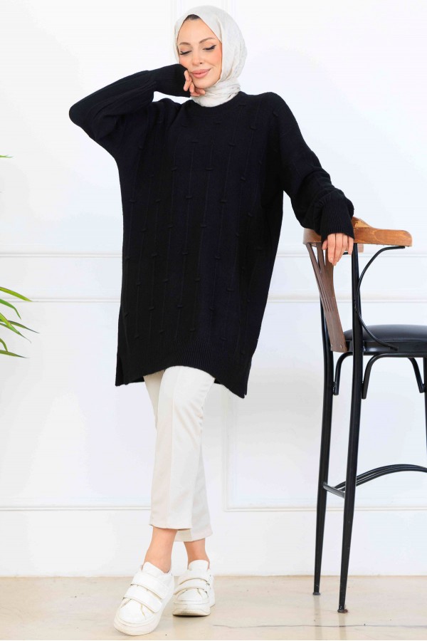 Desenli Triko Tunik K6003 Siyah