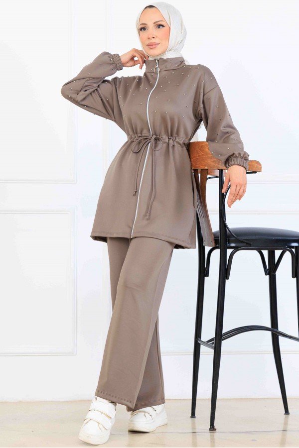 Boncuk Detaylı Scuba İkili Takım N5361 Vizon Boncuk Detaylı Scuba İkili Takım N5361 Vizon