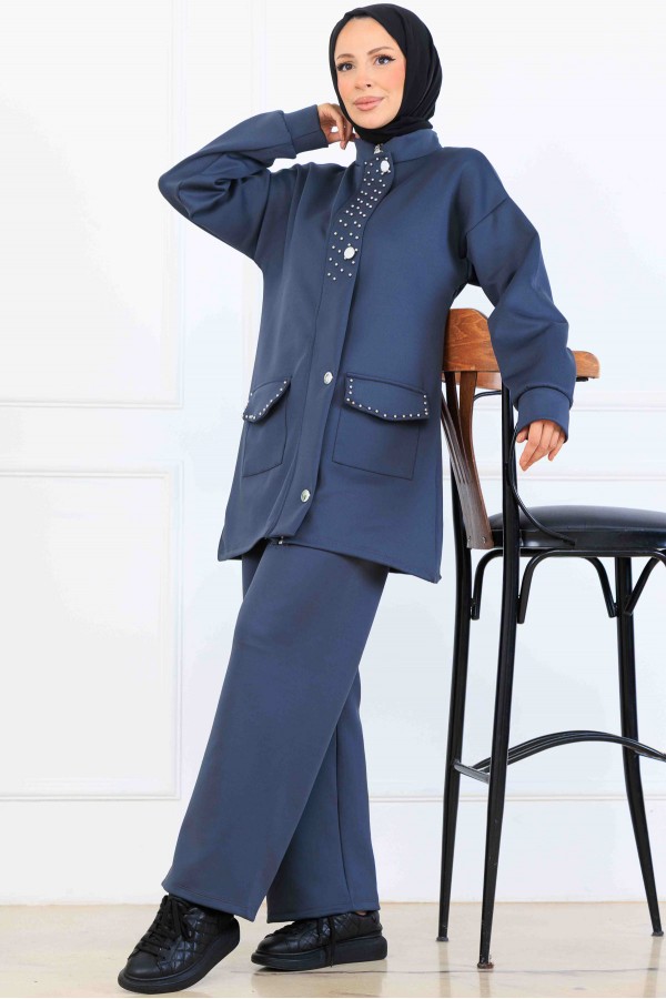 Boncuk Detaylı Scuba İkili Takım N5334 Antrasit Boncuk Detaylı Scuba İkili Takım N5334 Antrasit