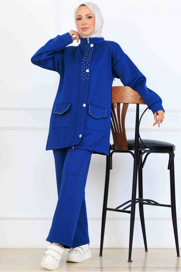 Boncuk Detaylı Scuba İkili Takım N5334 İndigo Boncuk Detaylı Scuba İkili Takım N5334 İndigo
