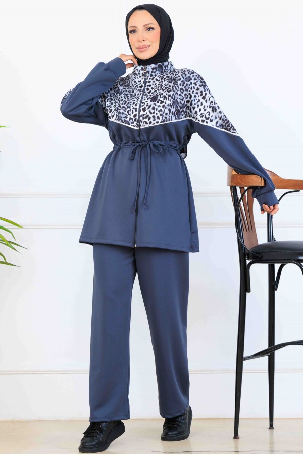 Leopar Desenli Scuba İkili Takım N5357 Antrasit Leopar Desenli Scuba İkili Takım N5357 Antrasit