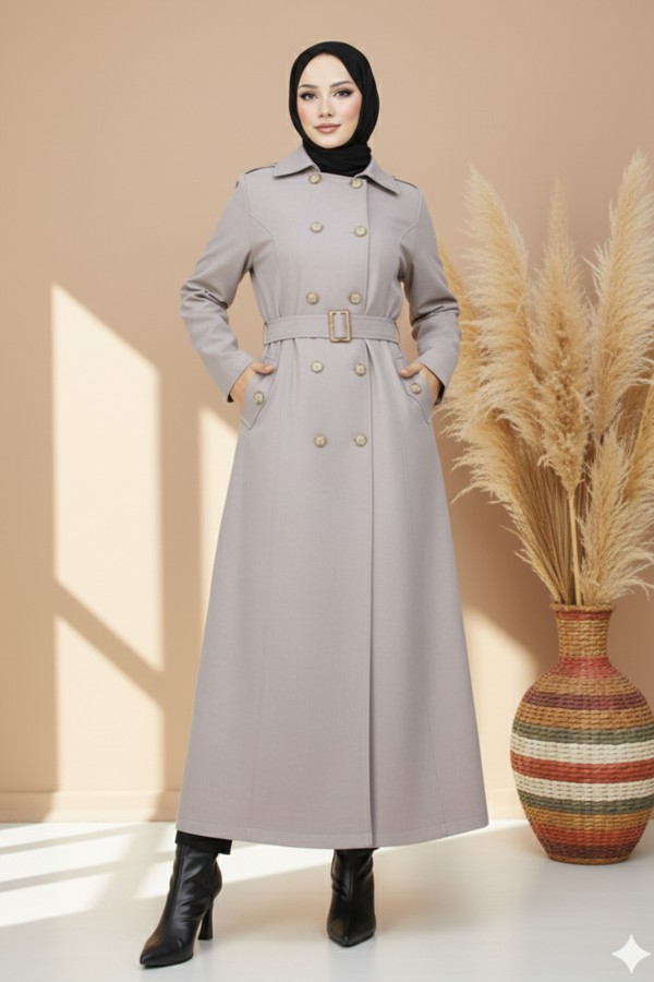 4901 Kuşaklı Trençkot Taş Rengi