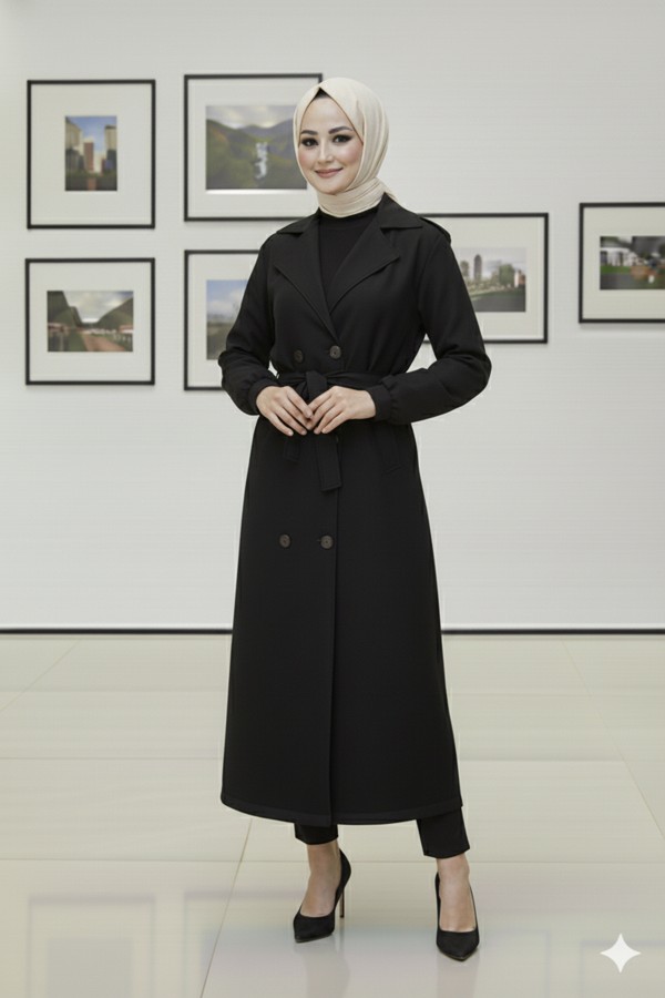 Mevsimlik Kuşaklı Trençkot 5854-1 Siyah Mevsimlik Kuşaklı Trençkot 5854-1 Siyah
