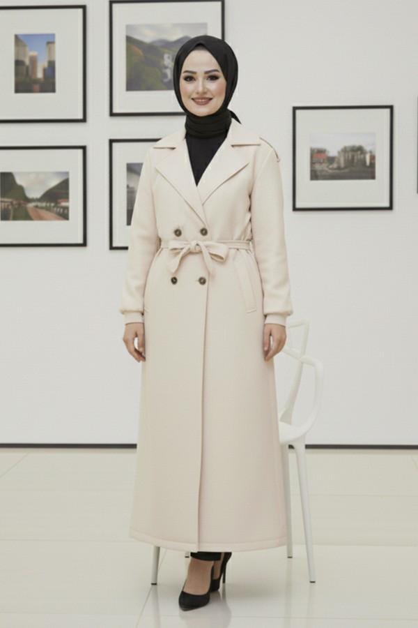 Mevsimlik Kuşaklı Trençkot 5854-1 Taş Rengi Mevsimlik Kuşaklı Trençkot 5854-1 Taş Rengi