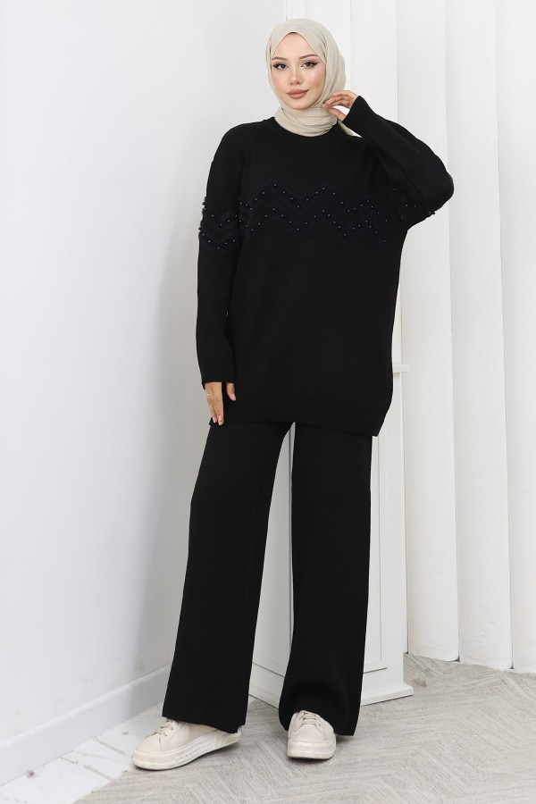 Zikzak Boncuklu Takım H25307 Siyah