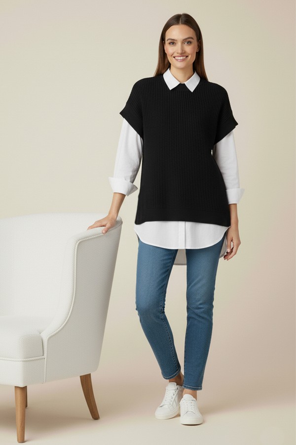 Saç Örgü Süveter H25310 Siyah