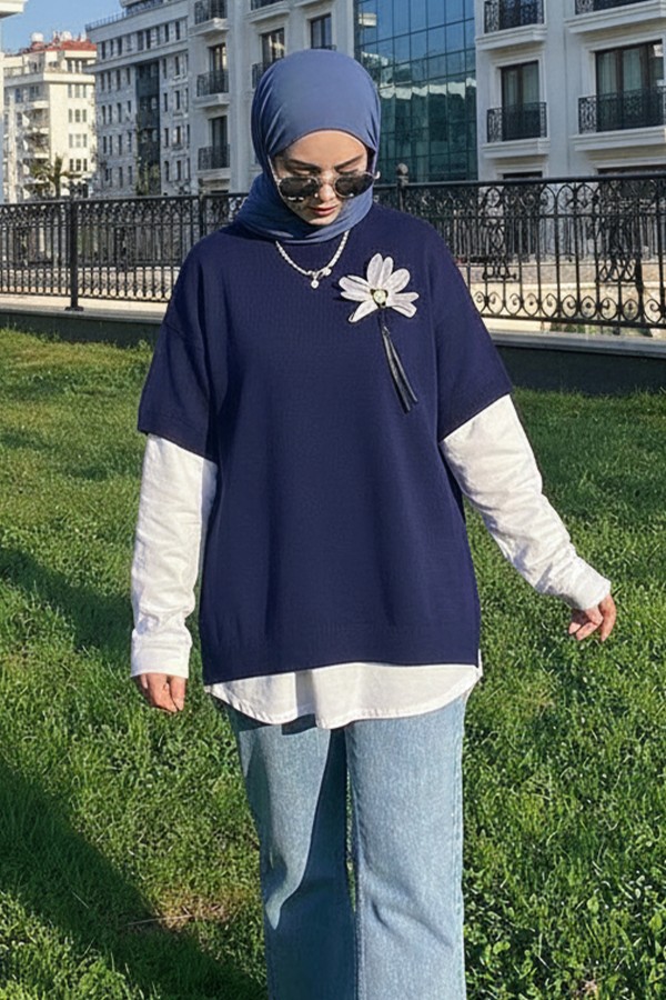 Fitilli Oversize Triko Süveter H25304 Lacivert Fitilli Oversize Triko Süveter H25304 Lacivert